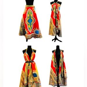 NWOT 4-Looks African Dashiki Print Wrap Maxi Skirt, Dress, Shawl